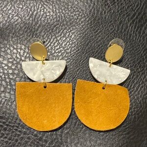 Gold and Tan Geometric Earrings